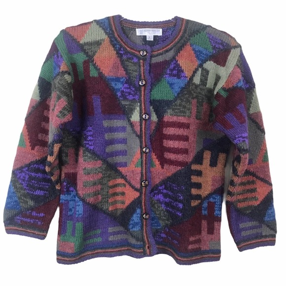 Peruvian Perfection Alpaca Multi Color Button Front Cardigan -Small - Picture 1 of 6